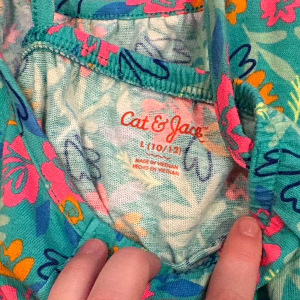 Cat & Jack Girls' Teal Floral Casual Dress with Pink & Yellow Accents - Picture 2 of 2